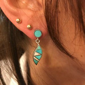 Sterling Silver Turquoise and Opal Inlay Earrings